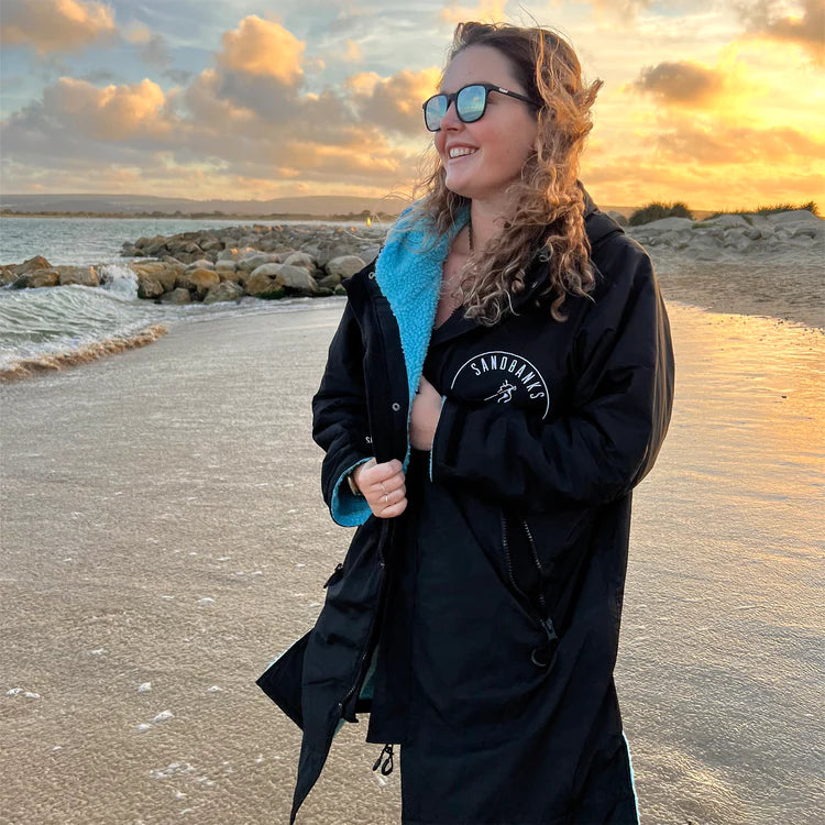 Sandbanks Style Luxury Dry Robe - Black/Blue