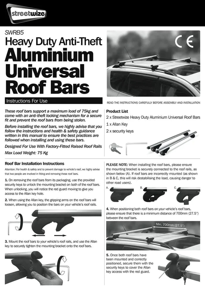 HD Lockable Roof Bars - Streetwize